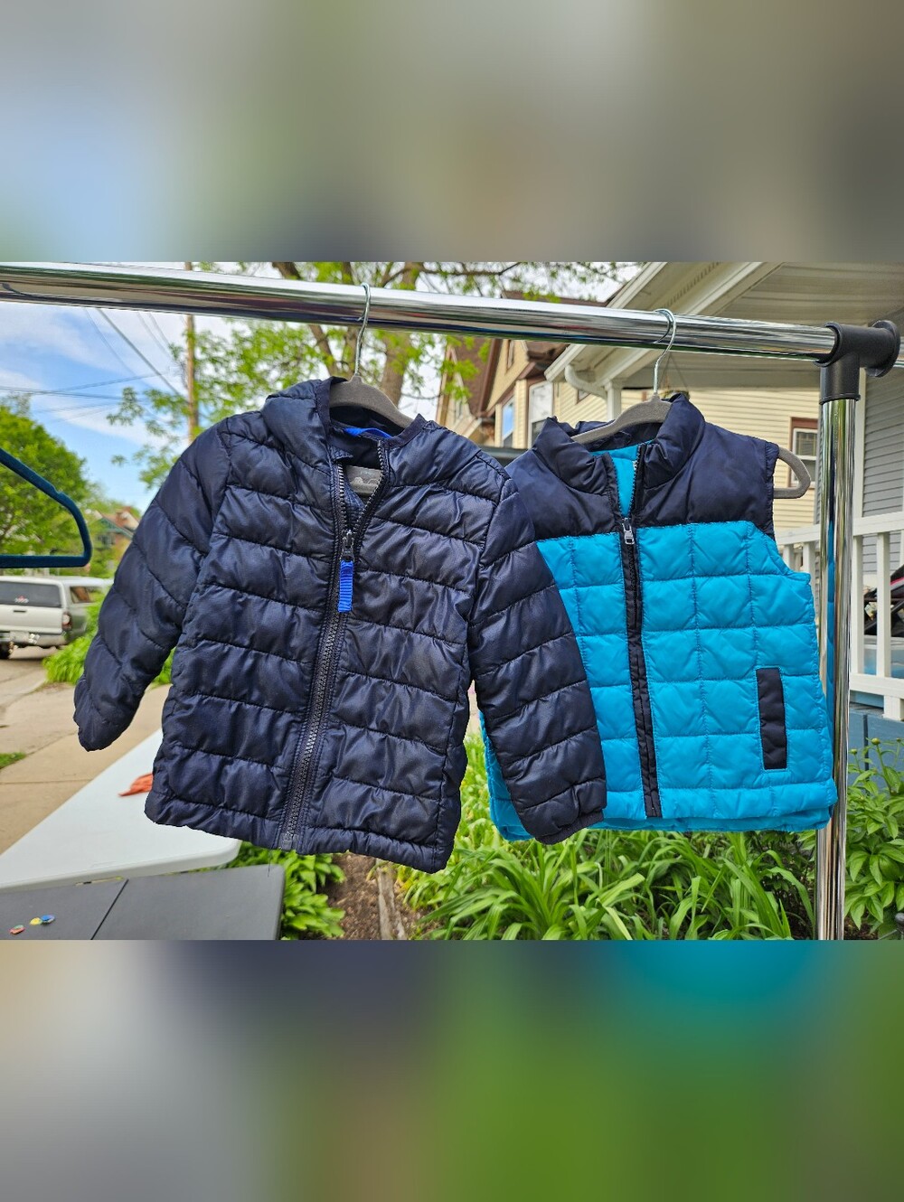 Primary Navy Puffer Jacket and Teal Blue Vest Set